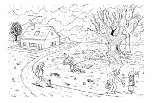 Раскраски осень, Раскраска Дождь и осень Природа