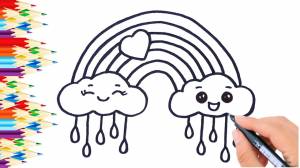 Как нарисовать облака, дождь и радугу