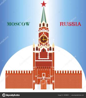 Спасская башня Московского Кремля на синем фоне Векторное изображение ©Alinart 145388521
