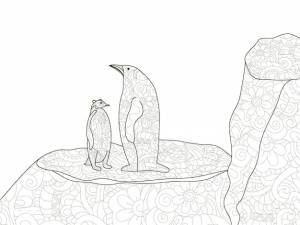 Пингвин с ребенком в антарктиде антистрессовый вектор раскраски для взрослых