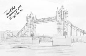 Как нарисовать Тауэрский Мост на бумаге карандашом поэтапно