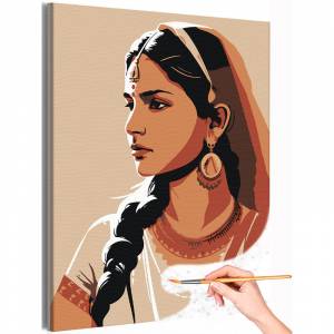 AAAA-Q0373 Портрет индианки Девушка Женщина Портрет Минимализм Интерьерная Люди Индия Раскраска картина по номерам на холсте недорого