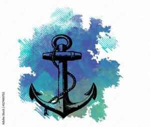 рисунок художественный якорь,акварель,эскиз,тату Stock Vector