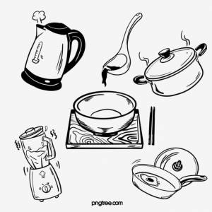 рисунок кухонная посуда кастрюли миксер черно белый линии карта группы PNG , рисунок крыла, военный рисунок, кухня рисунок PNG картинки и пнг PSD рисунок для й загрузки