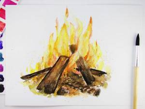 Как нарисовать огонь акварелью