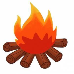 Акварель и рисунок костра восстанавливаются для кемпинга в лесу на белом фоне
