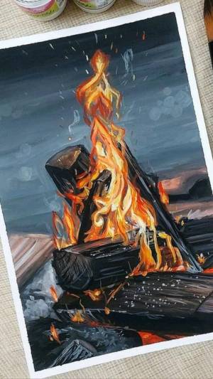 Рисунок костра красками
