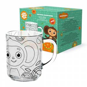 Кружка-раскраска 230 мл, в наборе с красками и кисточкой, Чебурашка, стекло