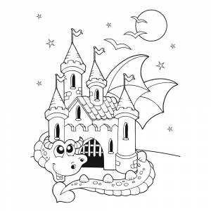 Раскраска Прекрасный замок дракона