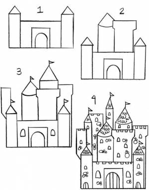 Как нарисовать замок, дворец карандашом поэтапно?