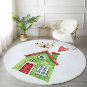 Миниатюрный зеленый дом, рисунок, цифровая печать, современный детский и подростковый моющийся нескользящий круглый ковер