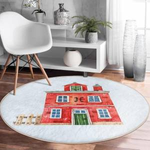 Миниатюрный красный дом рисунок цифровой печатный бордовый красный детская и подростковая комната моющийся нескользящий круглый ковер