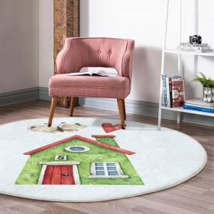 Миниатюрный зеленый дом, рисунок, цифровая печать, современный детский и подростковый моющийся нескользящий круглый ковер