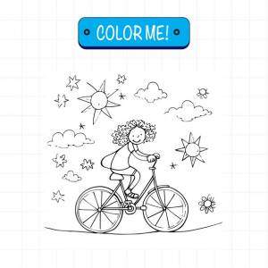 Книжка-раскраска девушки катается на велосипеде