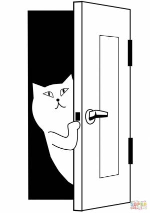 Раскраска Кот открывает дверь