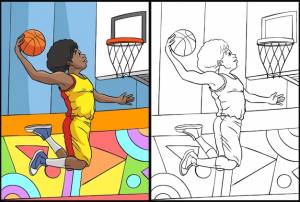 Баскетбол раскраски страницы цветные иллюстрации