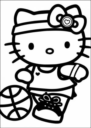Раскраска Китти играет в баскетбол