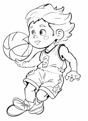 раскраски обручей и счастья ребенка, играющего в баскетбол в векторном стиле