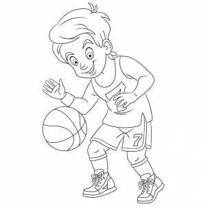 Милый мальчик играет в баскетбол