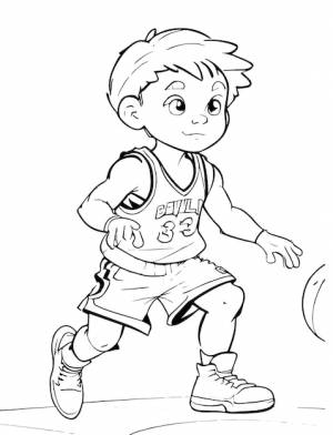 раскраски обручей и счастья ребенка, играющего в баскетбол в векторном стиле
