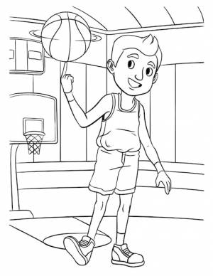 Раскраска баскетболист крутит мяч
