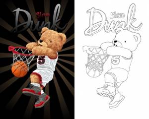 иллюстрация плюшевого мишки, играющего в баскетбол