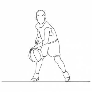 Непрерывный рисунок линии мальчика профессионального баскетболиста, изолированного с концепцией фитнеса с мячом
