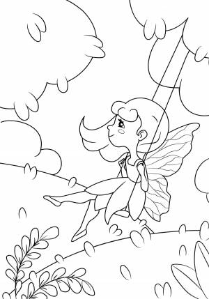 Раскраска Милая фея на качелях