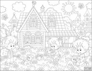 Раскраска Дети с питомцами ID Wall