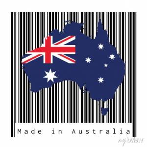 Контур карты и флаг австралии на черном штрих-коде с белым фоном, картины на стену