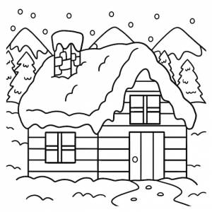 Раскраска зимний домик для детей