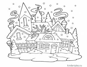 Зимние домики» раскраска для детей