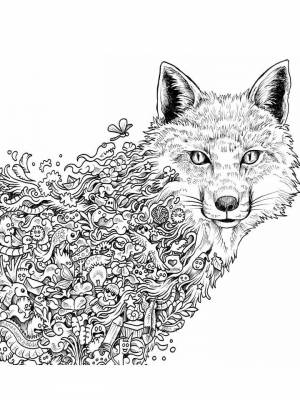 Картинка Лиса Антистресс раскраска на листе  для девочек