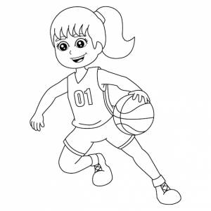 Девушка, играющая в баскетбол, окраски страницы изолированные