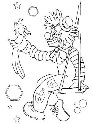 Раскраски попугай, Раскраска Клоун и попугай цирк