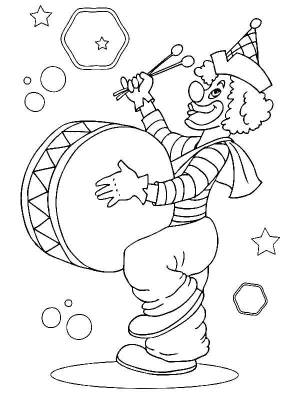 Раскраски клоун, Раскраска Клоун и барабан цирк