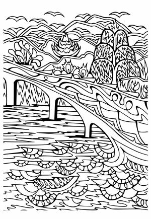 Раскраска Пейзаж Мост