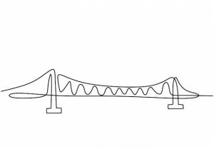 Гигантский мост через реку непрерывная одна линия рисунка моста простой современный минималистский стиль на белом фоне