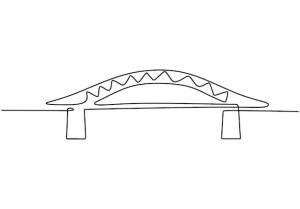 Гигантский мост через реку непрерывная одна линия рисунка моста простой современный минималистский стиль на белом фоне