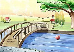 Детский рисунок мост и река