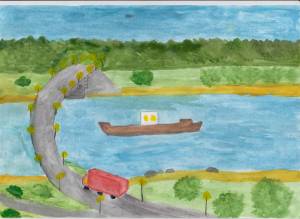 Мост через Волгу Тольятти детский рисунок