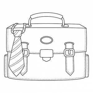 Портфель с галстуком изолированная страница раскраски для детей