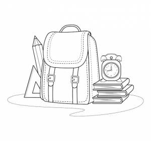 Раскраска плакат с композицией школьных принадлежностей