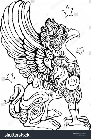 Gryphon Isolated Coloring Book Page Vector