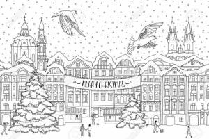 Новогодний город раскраска