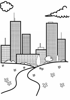 Раскраски Раскраска Городские небоскрёбы здания