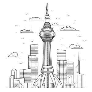 Эскиз ручной рисунок одной линии искусства раскраски страницы менара бурдж-халифа день