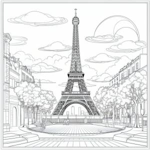 Париж, франция, стиль книжки-раскраски