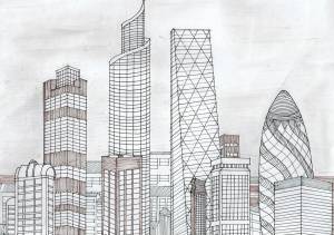 Рисунок небоскреб карандашом
