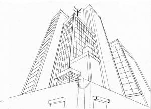 Рисунок небоскреб карандашом
